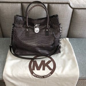 Michael Kors Hamilton LG Grey Leather Tote Bag